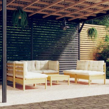 vidaXL Sodo komplektas su kreminėmis pagalvėlėmis, 7 dalių, pušis