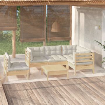 vidaXL Sodo komplektas su kreminėmis pagalvėlėmis, 6 dalių, pušis