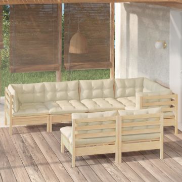 vidaXL Sodo komplektas su pagalvėlėmis, 7 dalių, pušies masyvas