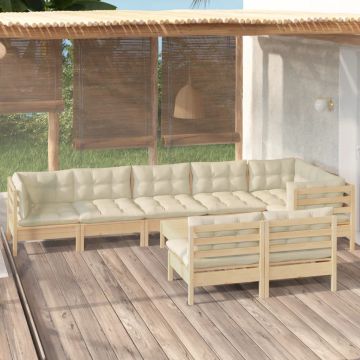 vidaXL Sodo komplektas su kreminėmis pagalvėlėmis, 9 dalių, pušis