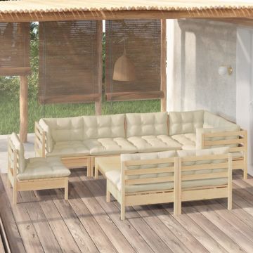 vidaXL Sodo komplektas su pagalvėlėmis, 9 dalių, pušies masyvas