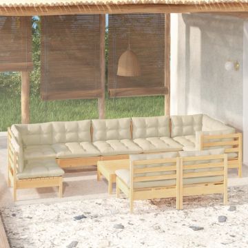 vidaXL Sodo komplektas su pagalvėlėmis, 10 dalių, pušies masyvas