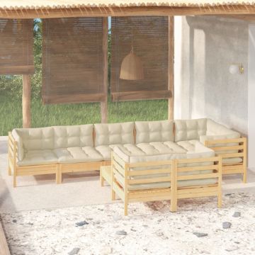 vidaXL Sodo komplektas su pagalvėlėmis, 9 dalių, pušies masyvas