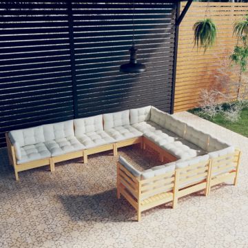 vidaXL Sodo komplektas su kreminėmis pagalvėlėmis, 10 dalių, pušis
