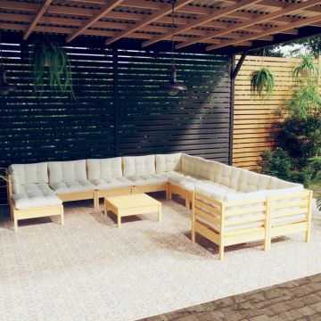 vidaXL Sodo komplektas su kreminėmis pagalvėlėmis, 12 dalių, pušis