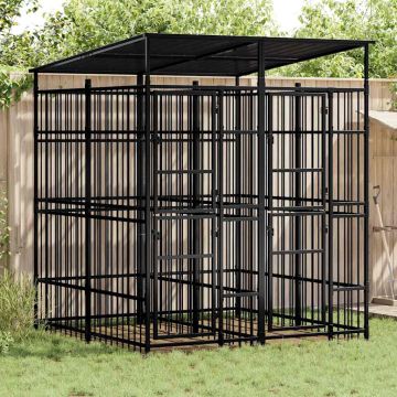 vidaXL Lauko voljeras šunims su stogu, plienas, 3,69m²