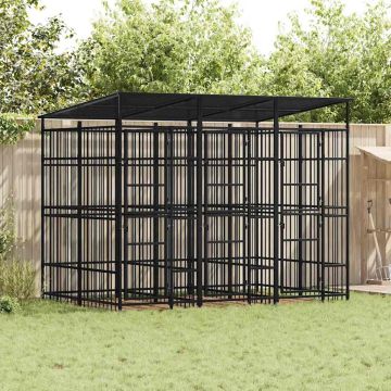 vidaXL Lauko voljeras šunims su stogu, plienas, 5,53m²