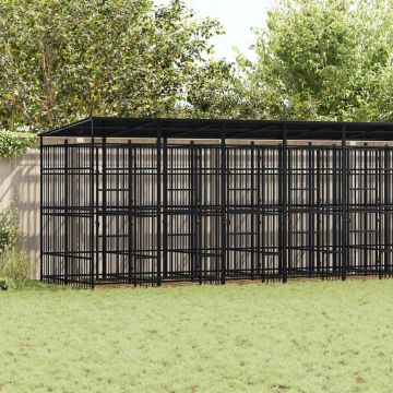 vidaXL Lauko voljeras šunims su stogu, plienas, 16,59m²