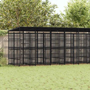 vidaXL Lauko voljeras šunims su stogu, plienas, 18,43m²