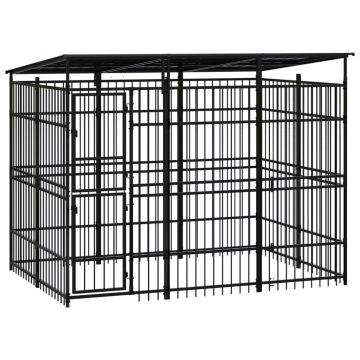 vidaXL Lauko voljeras šunims su stogu, plienas, 5,53m²