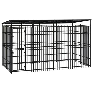 vidaXL Lauko voljeras šunims su stogu, plienas, 7,37m²