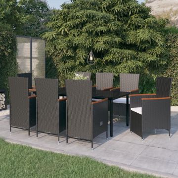 vidaXL Sodo komplektas su pagalvėlėmis, 9 dalių, juodas