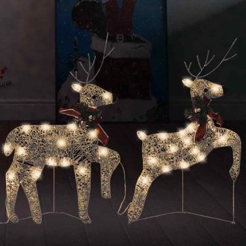 vidaXL Kalėdiniai elniai, 2vnt., auksinės spalvos, 40 LED lempučių