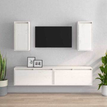 vidaXL Televizoriaus spintelės, 4vnt., baltos, pušies medienos masyvas