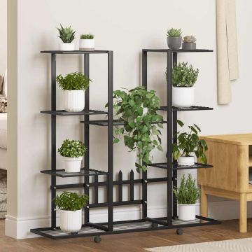 vidaXL Gėlių stovas su ratukais, juodas, 94,5x24,5x91,5cm, geležis