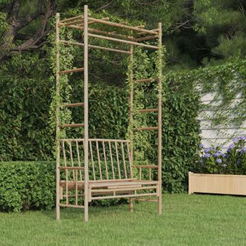 vidaXL Sodo suoliukas su pergole, 116cm, bambukas