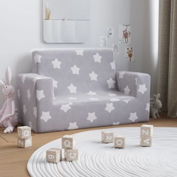 vidaXL Dvivietė vaikiška sofa, šviesiai pilka, pliušas, su žvaigždėmis