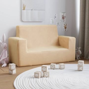 vidaXL Dvivietė vaikiška sofa, kreminės spalvos, minkštas pliušas