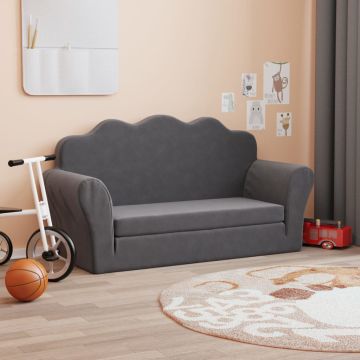 vidaXL Dvivietė vaikiška sofa-lova, antracito, minkštas pliušas
