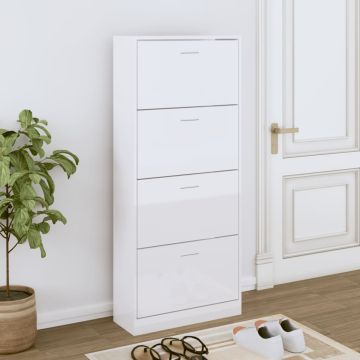 vidaXL Spintelė batams, balta, 63x24x147cm, apdirbta mediena, blizgi