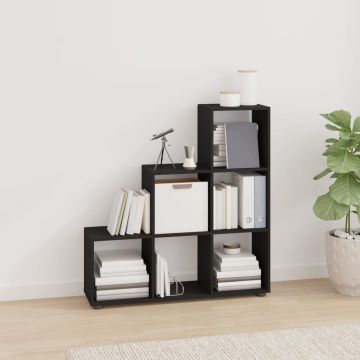 vidaXL Knygų lentyna, juoda, 107cm, apdirbta mediena, laiptų dizaino