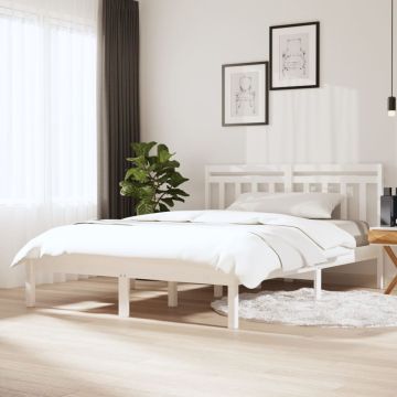 vidaXL Lovos rėmas, baltas, 135x190cm, medienos masyvas, dvivietis