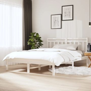 vidaXL Lovos rėmas, baltas, 150x200cm, medienos masyvas, didelis