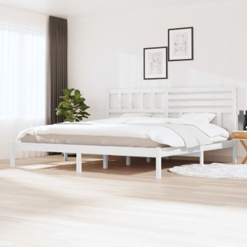 vidaXL Lovos rėmas, baltos spalvos, 200x200cm, pušies medienos masyvas