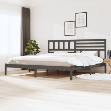 vidaXL Lovos rėmas, pilkos spalvos, 200x200cm, pušies medienos masyvas