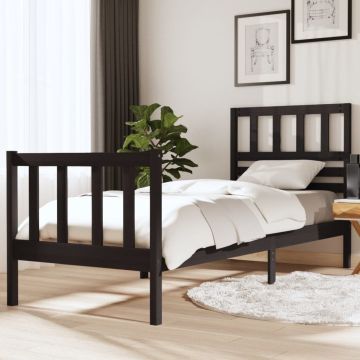 vidaXL Lovos rėmas, juodas, 75x190cm, medienos masyvas, vienvietis