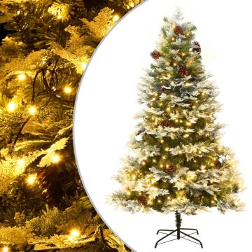 vidaXL Kalėdų eglutė su pušies kankorėžiais, žalia, 195cm, PVC su PE