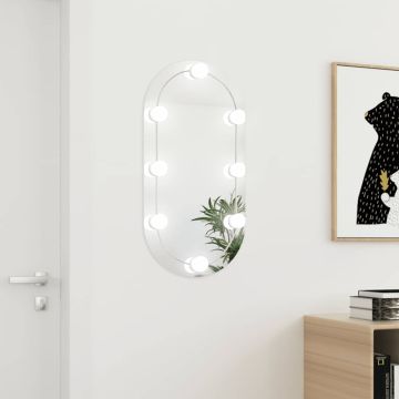 vidaXL Veidrodis su LED lemputėmis, 80x40cm, stiklas, ovalo formos