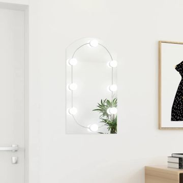 vidaXL Veidrodis su LED lemputėmis, 70x40cm, stiklas, arkos formos