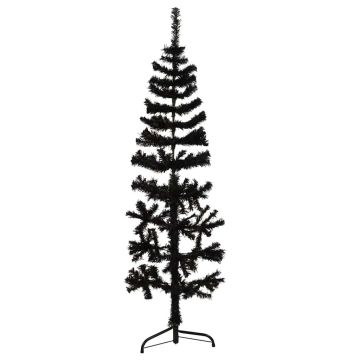 vidaXL Siaura dirbtinė pusinė Kalėdų eglutė su stovu, juoda, 120cm