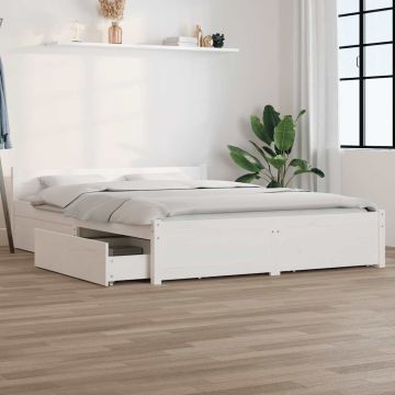 vidaXL Lovos rėmas su stalčiais, baltos spalvos, 135x190cm, dvivietis