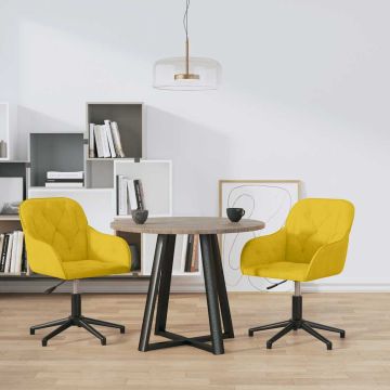 vidaXL Pasukamos valgomojo kėdės, 2vnt., geltonos spalvos, aksomas