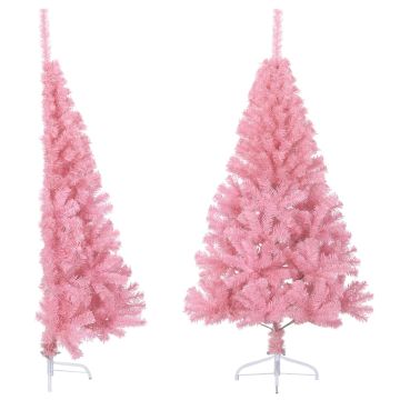 vidaXL Dirbtinė pusinė Kalėdų eglutė su stovu, rožinė, 150cm, PVC