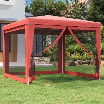 vidaXL Proginė palapinė su 4 tinklinėmis sienomis, raudona, 3x3m, HDPE