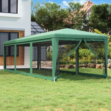 vidaXL Proginė palapinė su 8 tinklinėmis sienomis, žalia, 3x9m, HDPE