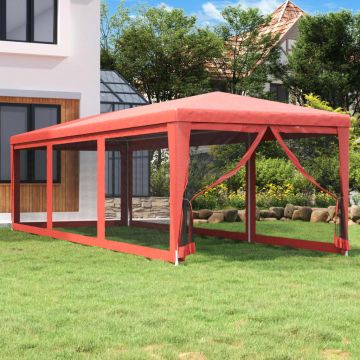 vidaXL Proginė palapinė su 8 tinklinėmis sienomis, raudona, 3x9m, HDPE