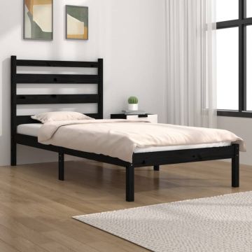 vidaXL Lovos rėmas, juodos spalvos, 100x200cm, pušies medienos masyvas