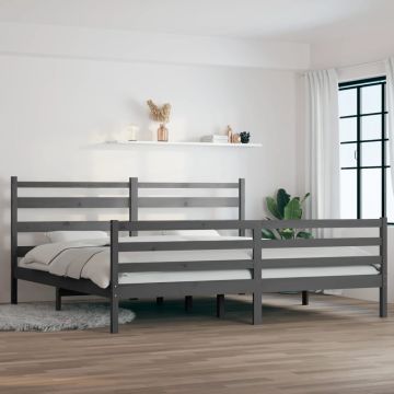vidaXL Lovos rėmas, pilkos spalvos, 200x200cm, pušies medienos masyvas