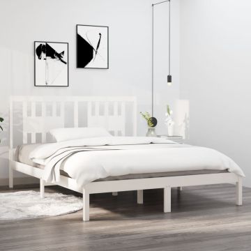 vidaXL Lovos rėmas, baltos spalvos, 140x200cm, pušies medienos masyvas