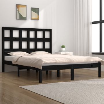 vidaXL Lovos rėmas, juodos spalvos, 140x190cm, pušies medienos masyvas