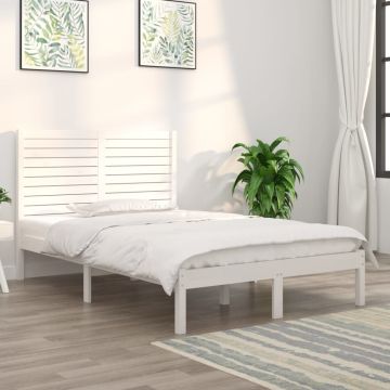 vidaXL Lovos rėmas, baltas, 135x190cm, medienos masyvas, dvivietis