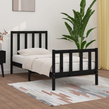 vidaXL Lovos rėmas, juodas, 75x190cm, medienos masyvas, vienvietis