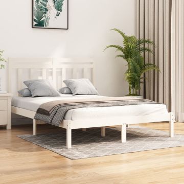 vidaXL Lovos rėmas, baltas, 135x190cm, medienos masyvas, dvivietis