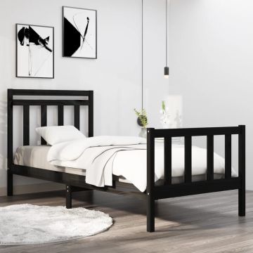 vidaXL Lovos rėmas, juodas, 75x190cm, medienos masyvas, vienvietis