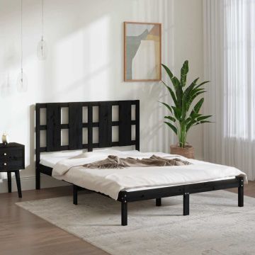 vidaXL Lovos rėmas, juodos spalvos, 140x190cm, pušies medienos masyvas