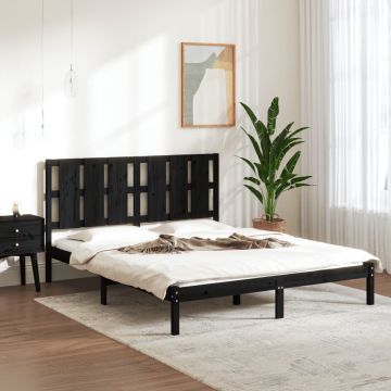vidaXL Lovos rėmas, juodas, 150x200cm, medienos masyvas, didelis